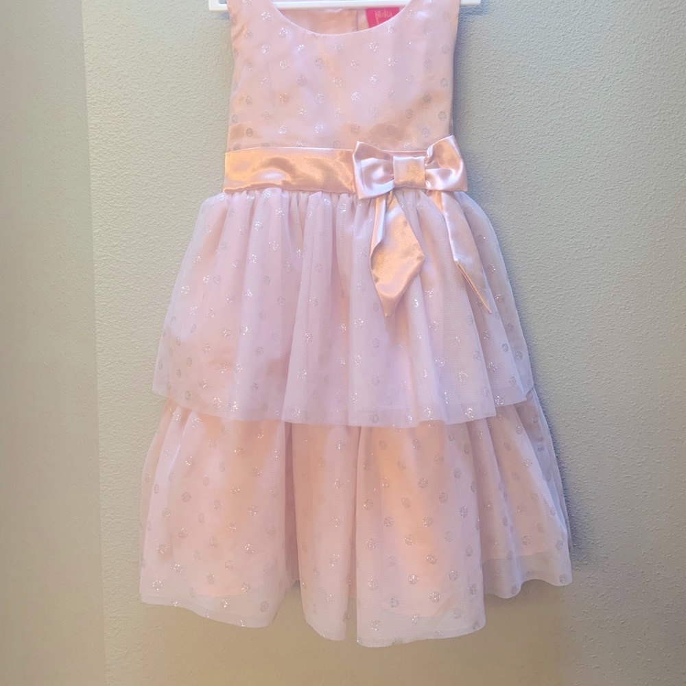 Girls pink dress w/ silver dots